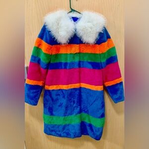 Aratta Multicolor Faux Fur Coat with White Collar